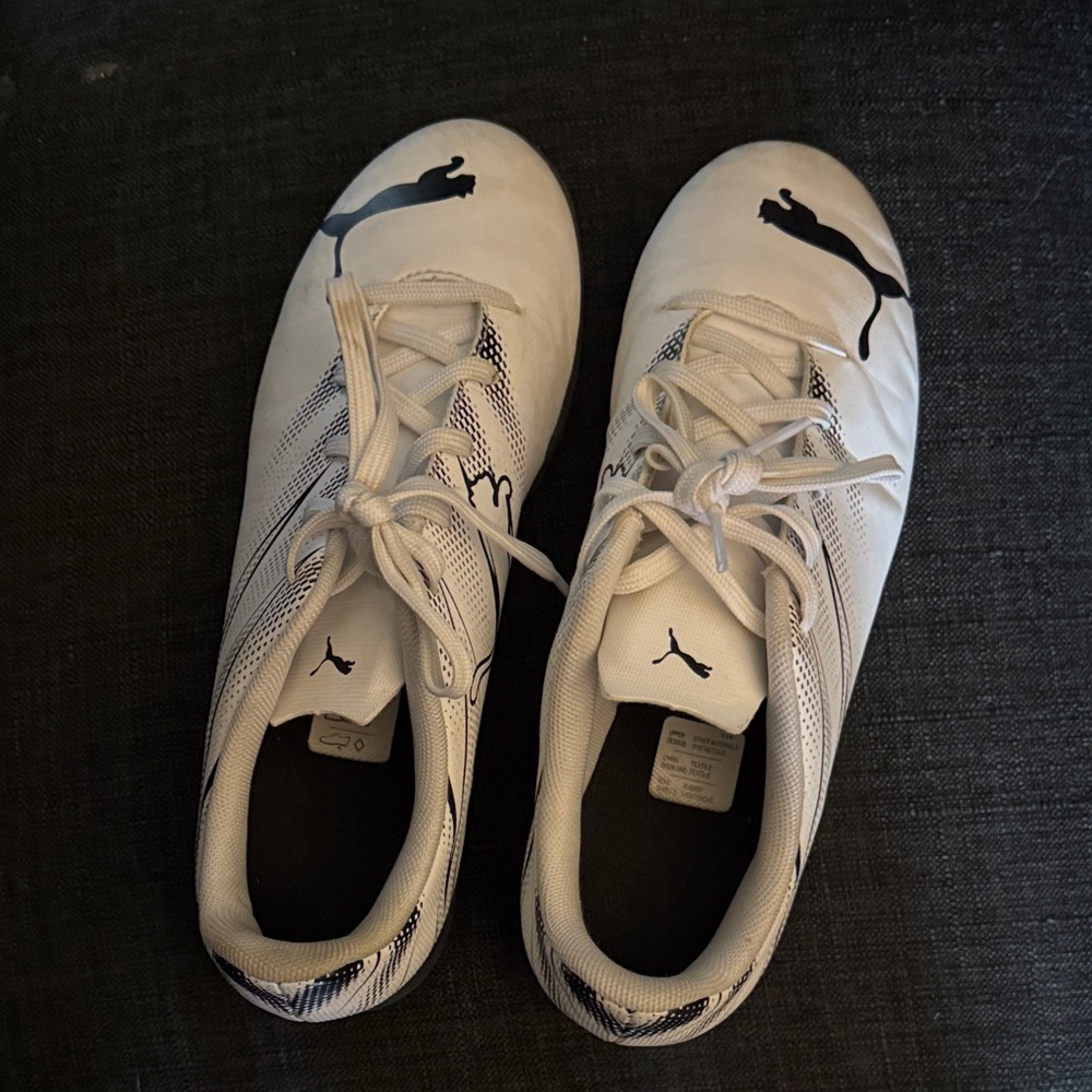 Puma White and Black Turf / Indoor soccer Shoes